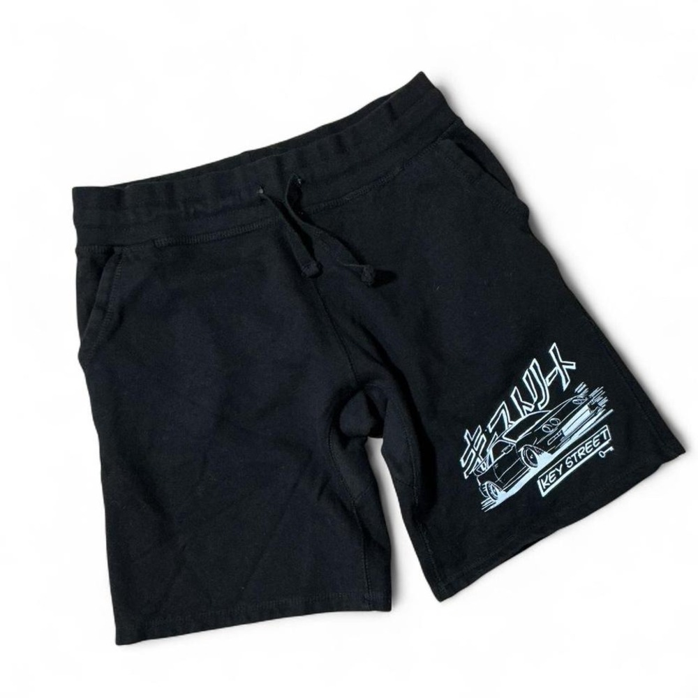 Key Street Black Graphic Print Athletic Shorts‎ Men's Size L Drawstring Waist